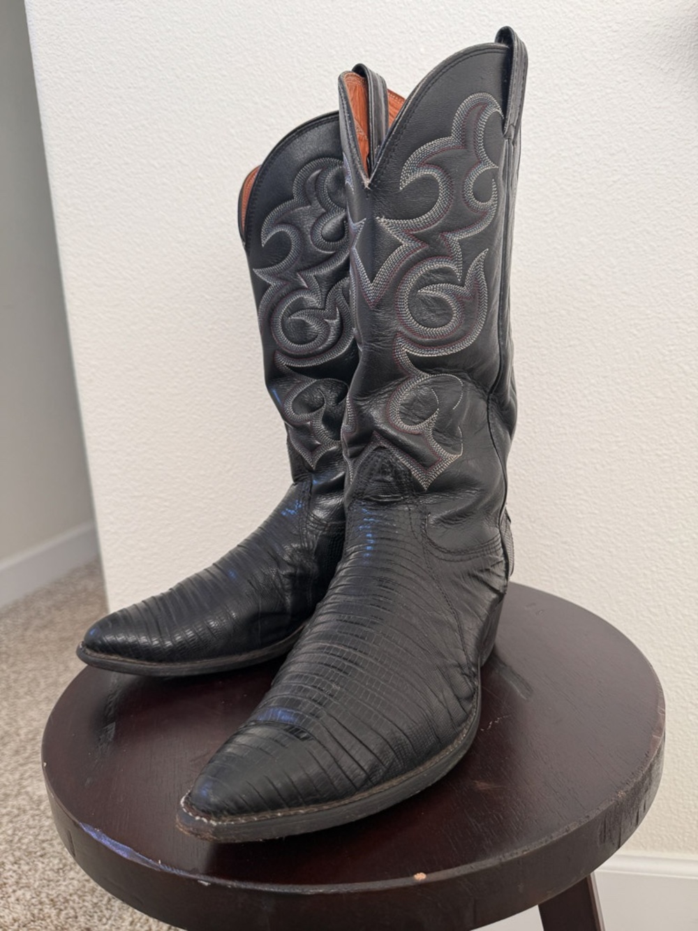 Vintage Nocona Black Genuine Lizard Cowboy Boots Men's 10.5